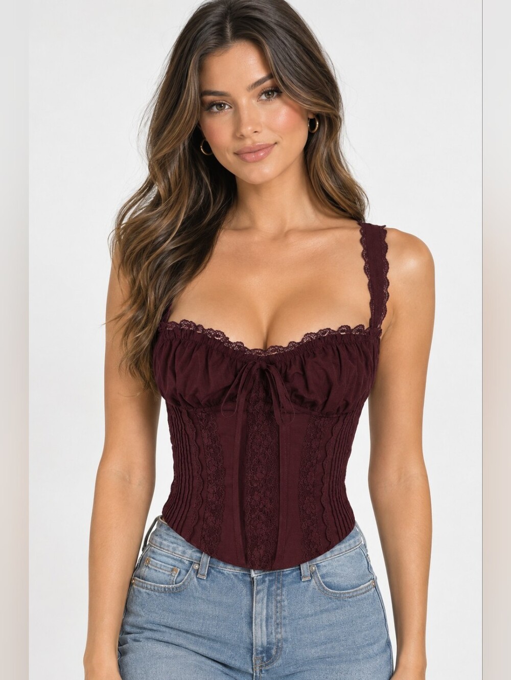 Women's Burgundy Lace Corset Camisole
